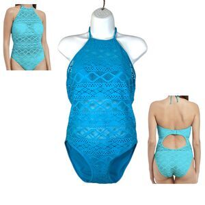 Freya Turquoise Blue Sundance Crochet Halter One Piece Monokini Size 32DD NEW